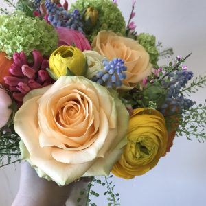 seasonal flowers in bridesmaid bouquet