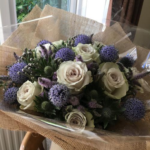 rose, flowering mint and thistle bouquet